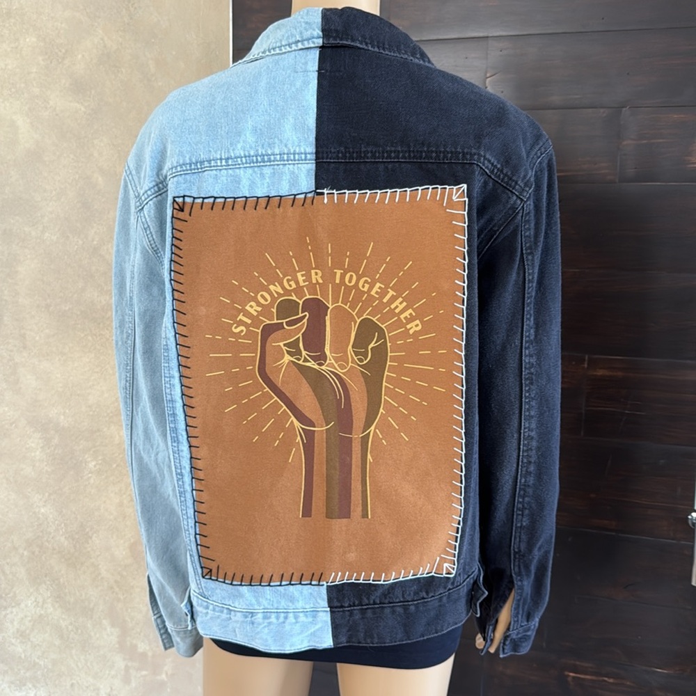 Upcycled Forever 21 Two-Tone Jean Jacket with Graphic Patch